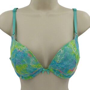 Victorias Secret 34C Push Up Bra Multicolor Floral Flower Lace Underwire Padded